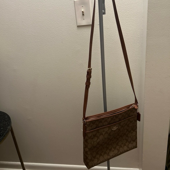Coach Brown New Signature Shoulder Bag, 10 1/4" (L) x 9 3/4" (H) x 1 1/2" (W) - Picture 15 of 16